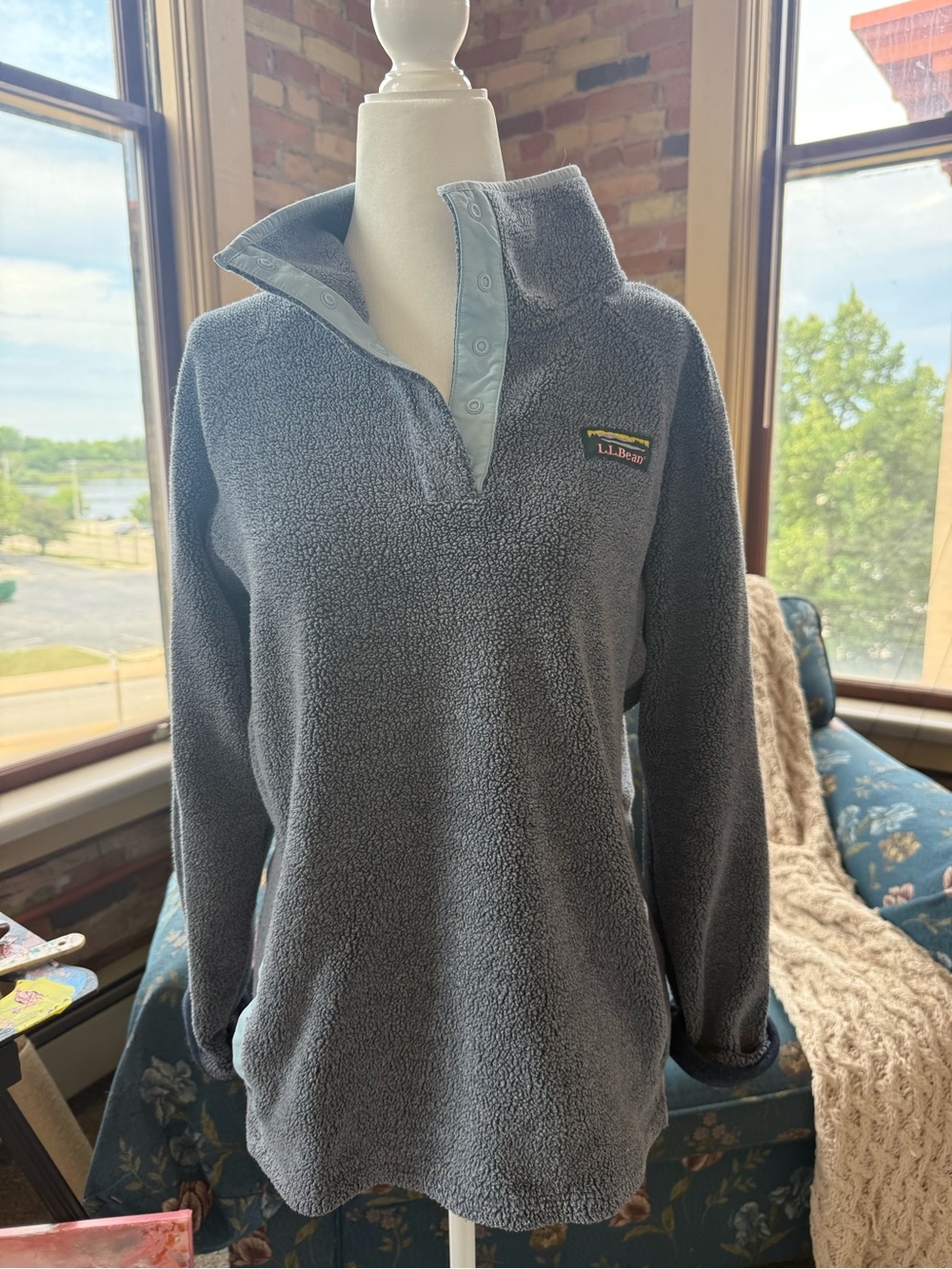 L.L. Bean Charcoal Gray Sherpa Snap Pullover